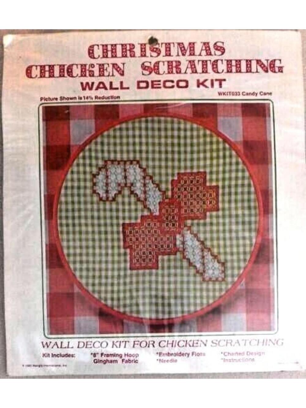 Christmas Chicken Scratching Wall Deco Kit Vintage 1983 Candy Cane Framing Hoop